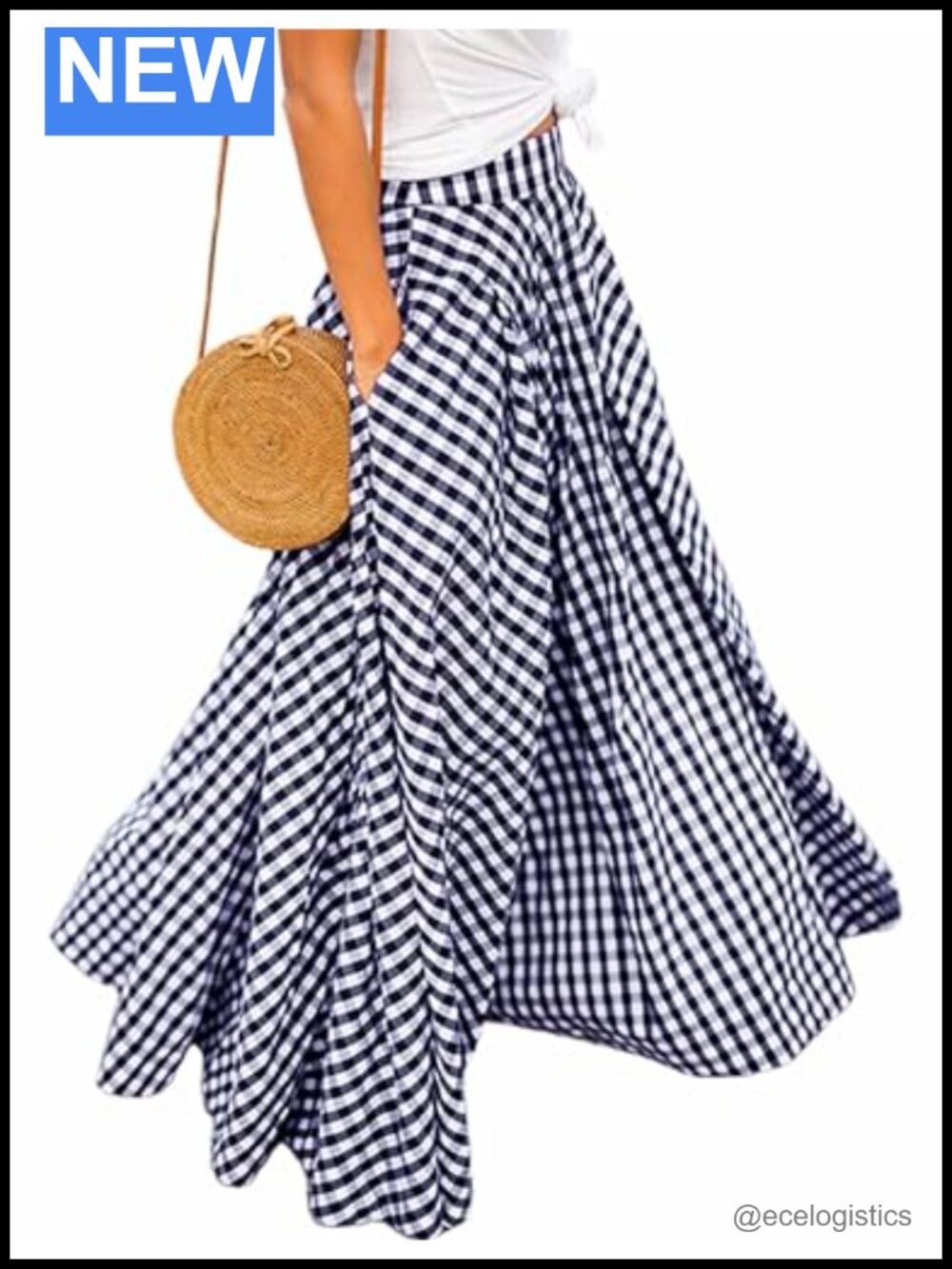 Women's Pleated A-Line Gingham Maxi Skirt High Waist Flowy Checkered Long Skirt